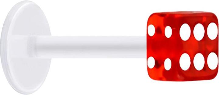 Star Piercing Micro Labret transparent mit Würfel rot transparent (ohne Messing, Acryl, Bioflex)