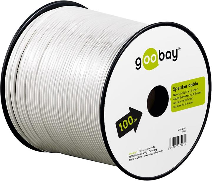 Productafbeelding Goobay Speaker cable, 2x1.5mm, 100m, white, on reel (100 m, 3 mm²)