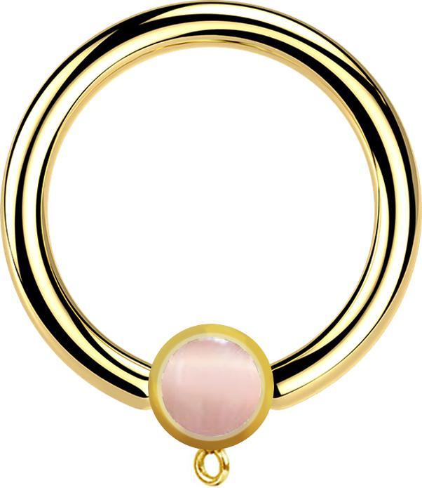 Produktbild Star Piercing Micro Closure Ring vergoldet mit Zylinder pinker Katzenauge Stein Ring für Anhänger (ohne Messing, Mineralisch, Chirurgenstahl 316L)
