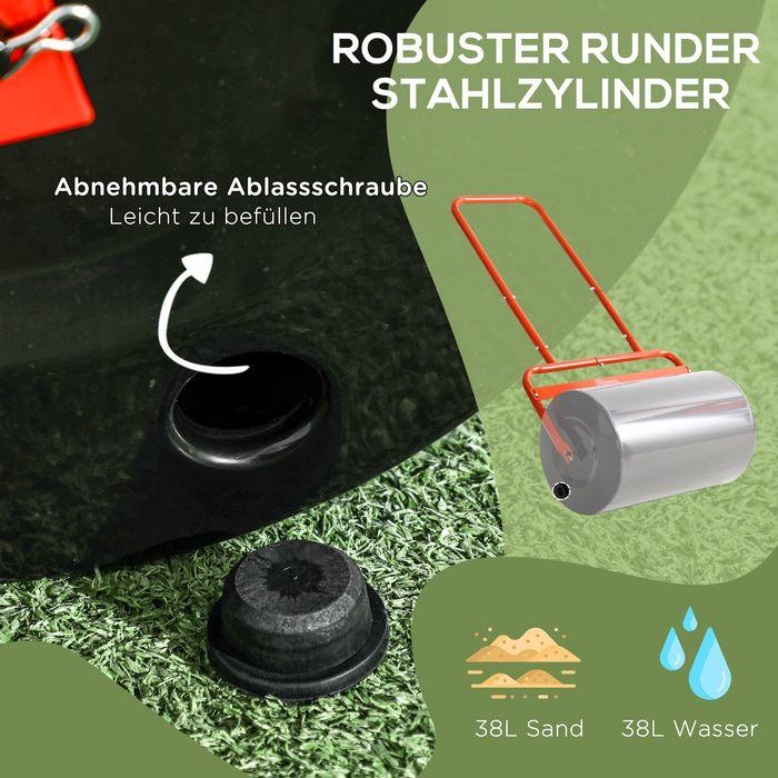 Image du produit Swisshandel24 Rasenwalze 50cm Breite, Gartenwalze befüllbar mit 38L Wasser/ 62 kg Sand, Rot