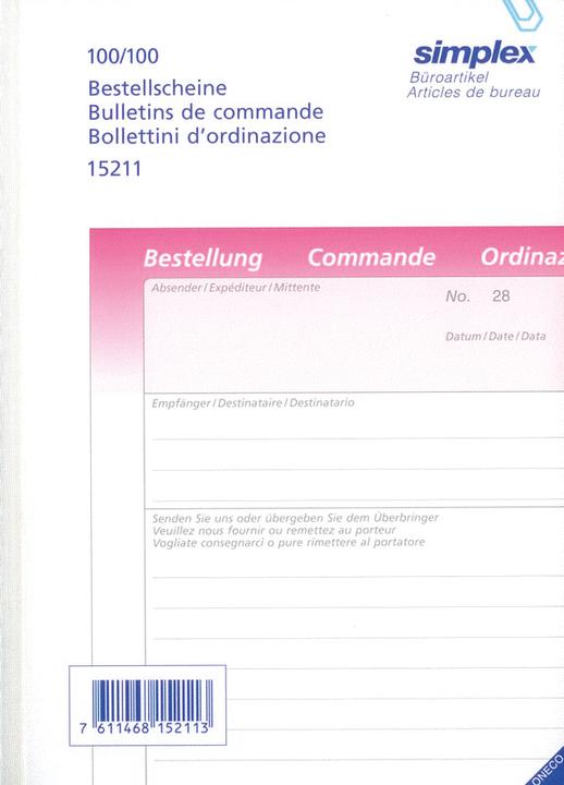 Actual product image Simplex Order forms 3 languages D/F/I (100 x)