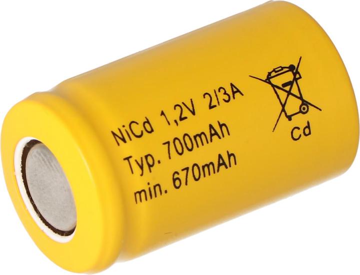 Produktbild AccuCell 2/3 A Cadnica NICD Akku Flattop ohne Lötfahne (2/3 A, 700 mAh)
