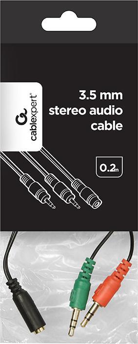 Actual product image Gembird CCA-418 Audio Cable 0.2 m 3.5mm 2 x 3.5mm Black (0.20 m, 3.5mm jack (AUX))