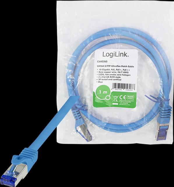 Actual product image LogiLink Patch cable Ultraflex, Cat.6A, S/FTP, 1.0 m, blue (S/FTP, CAT6a, 1 m)