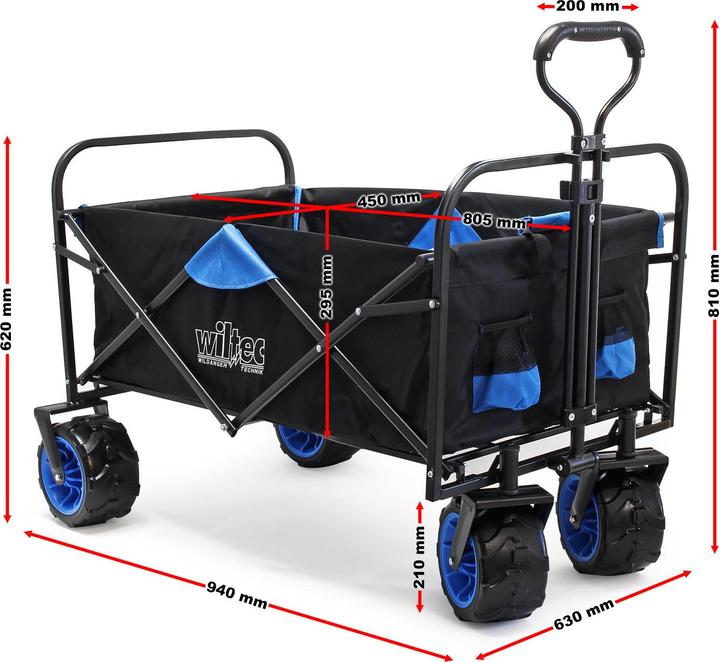 Immagine prodotto Wiltec Carretto pieghevole Toboli con ruote larghe Carretto pieghevole da spiaggia offroad