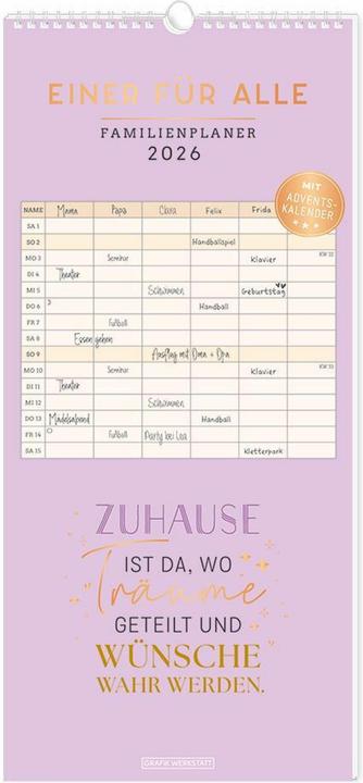 Produktbild Familienplaner 2026 Einer für alle (22 x 48 cm, Harter Einband, Deutsch)