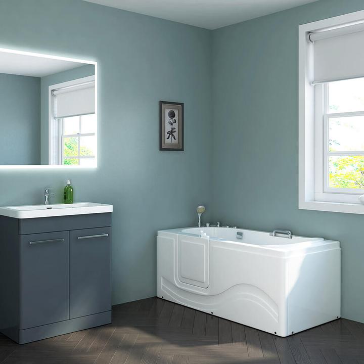Immagine prodotto Home Deluxe Vasca da bagno per anziani con getti massaggianti porta e maniglia AUTARK M (sinistra) - 153x76x64cm (76 cm, 153 cm)