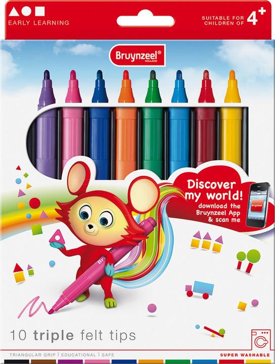 Actual product image Bruynzeel Kids Triple Felt Pen (Multicoloured, 10 x)
