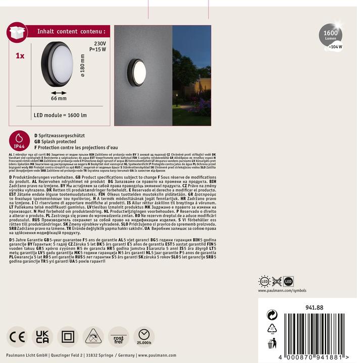Produktbild Paulmann Wandleuchte (1500 lm, IP54)