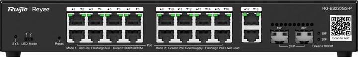 Actual product image Ruijie 20-Port Gigabit Smart POE Switch, 16 PoE/POE+ Ports with 2 Gigabit RJ45/2 SFP uplink ports, 250W PoE (20 Ports)