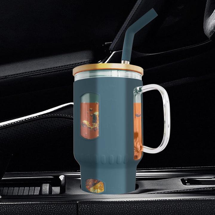 Produktbild Gewürzladen Näfels Glasbecher mit Strohhalm & Bambusdeckel (0.96 l)