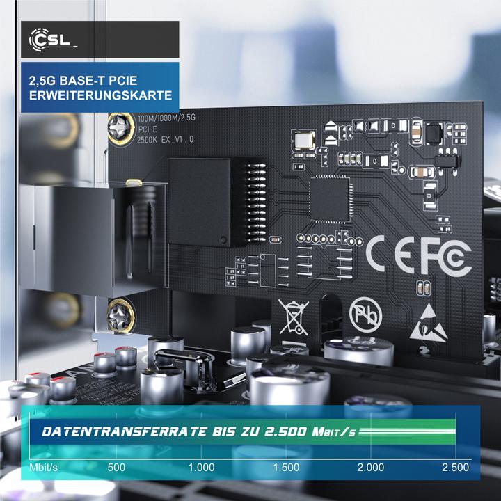 Produktbild CSL PCIe Netzwerkkarte 2,5G Base-T, 2500/1000/100 Mbit/s, PCI-Express Ethernet Adapter für Win & Linux (PCI)