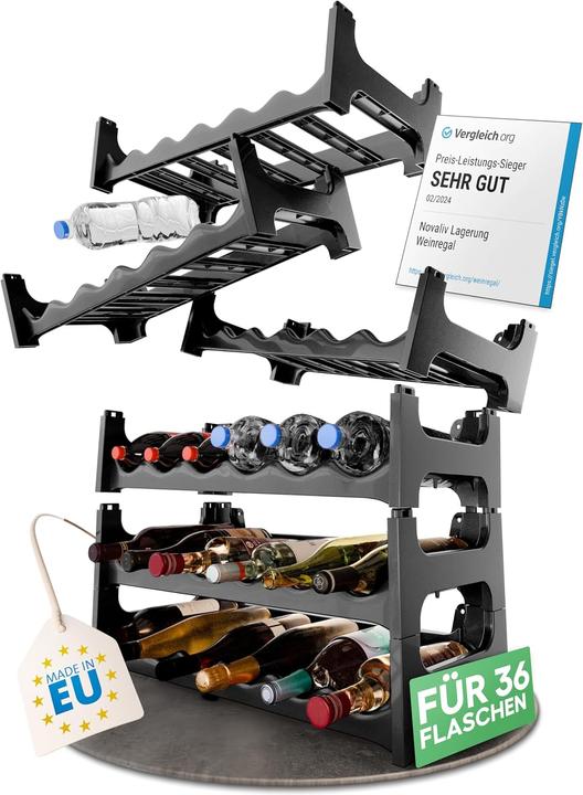 Produktbild Novaliv Flaschenregal für 36 Flaschen | Weinregal grau | Regal aus stabilem Kunststoff, stapelbar (36 Fl.)