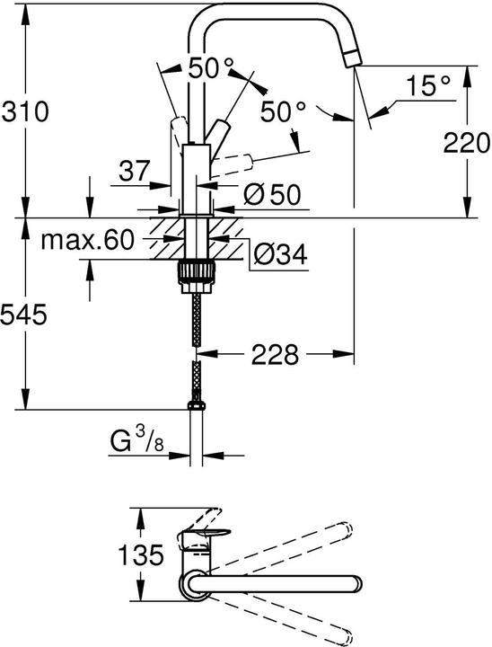 Immagine prodotto Grohe Miscelatore da cucina Start QuickFix, bocca alta, a U, girevole, cromo