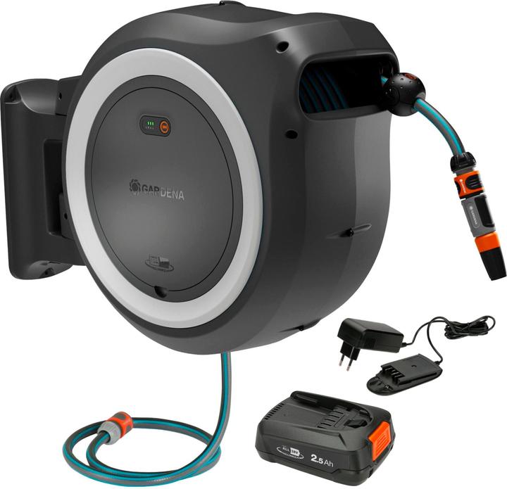 Productafbeelding Gardena Snoerloze wandslangenbox PowerRoll XL 18V set wit 35 m (35 m)