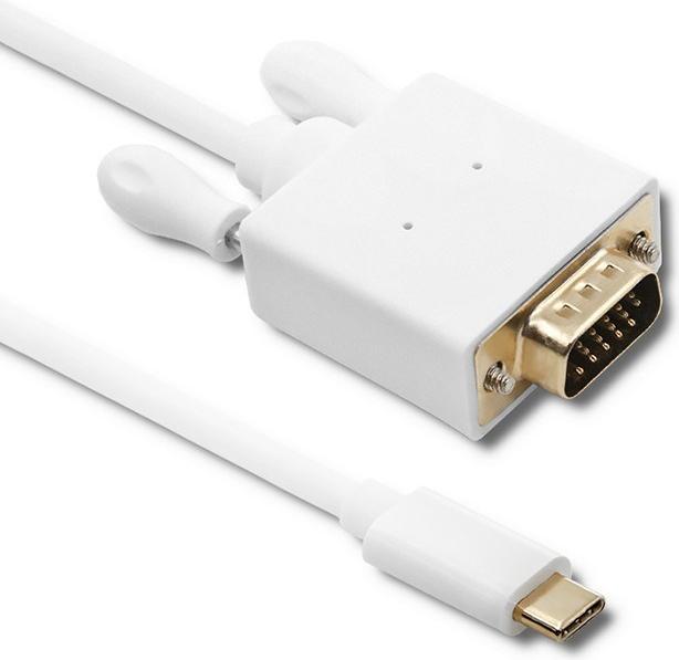 Qoltec 50419 adattatore cavo video USB Tipo-C VGA (D-Sub) Bianco (2 m, DisplayPort)