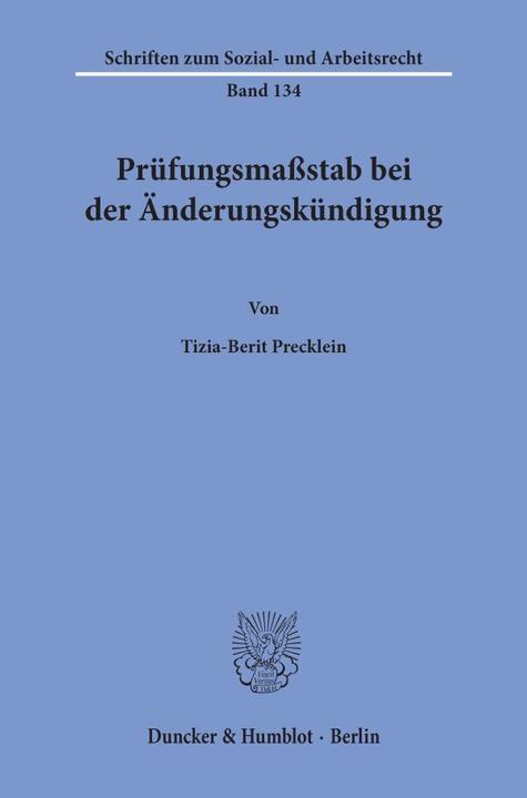 Produktbild Prüfungsmassstab bei der Änderungskündigung. (Tizia-Berit Precklein, 1995)