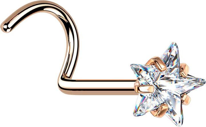 Star Piercing Nasenstecker gebogen rosegold Kristallstern silber gefasst (ohne Messing, Chirurgenstahl 316L)