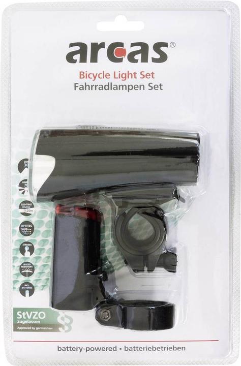Immagine prodotto Arcas Set di illuminazione per biciclette Set di lampade per biciclette, a batteria (70 lm, 6.50 lm)
