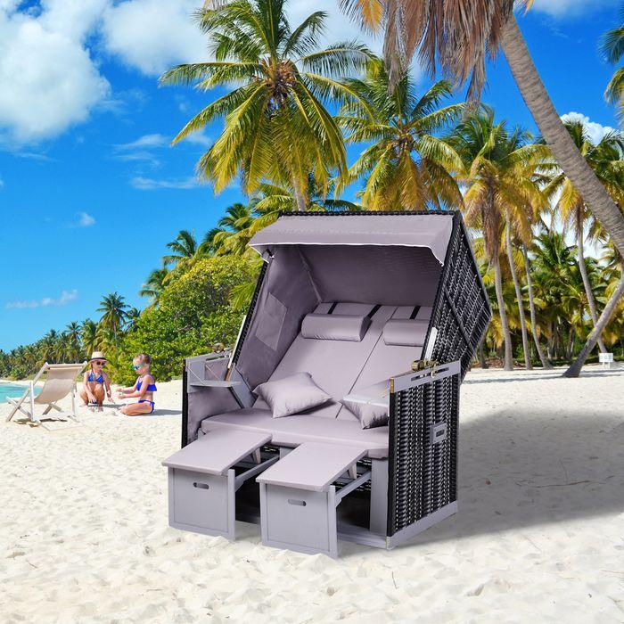 Immagine prodotto Swisshandel24 Sedia da spiaggia completamente reclinabile doppio lettino con tetto lettino da giardino