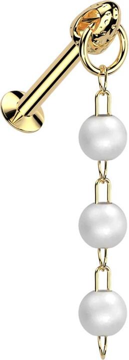 Star Piercing Micro Threadless UFO Labret vergoldet mit Cone silber Anhänger Kette drei Perlen (Chirurgenstahl 316L, Messing)