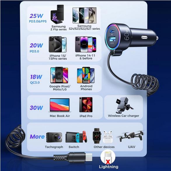 Produktbild Joyroom 3 in 1 Wired Car Charger