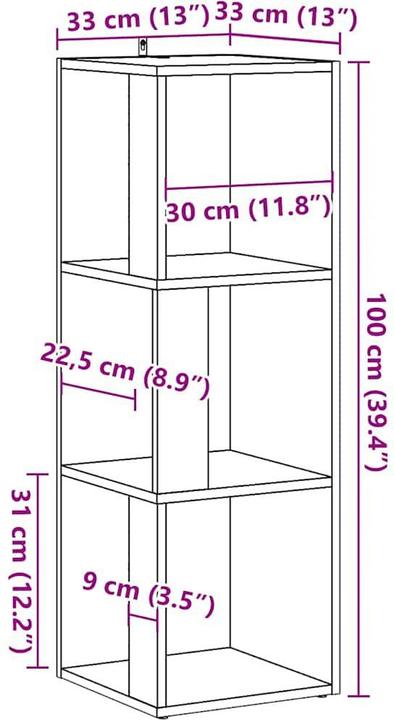 Produktbild VidaXL Eckregal Artisan-Eiche 33x33x100 cm Holzwerkstoff Eckschrank Regal (33 x 33 x 100 cm)