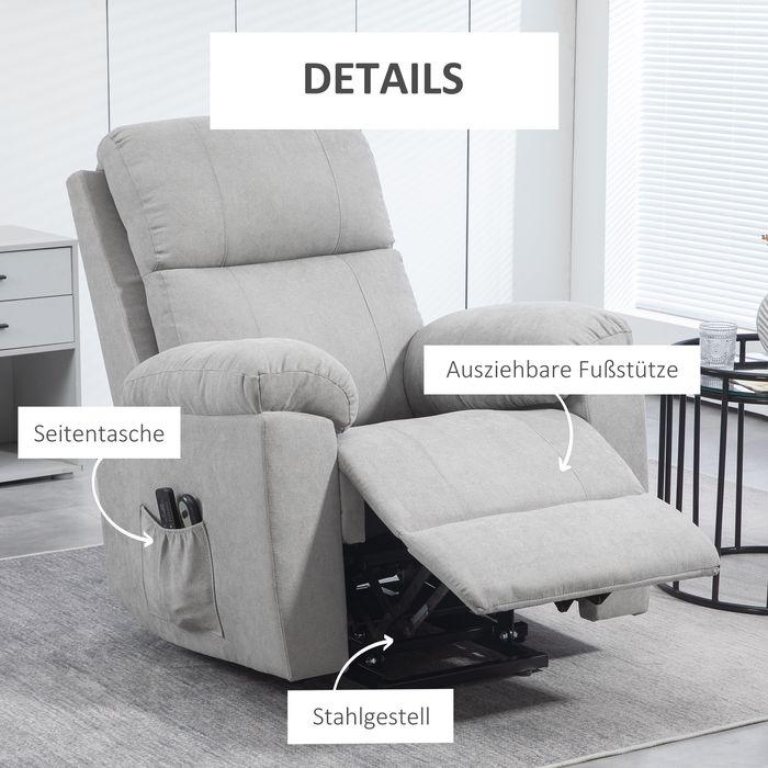 Immagine prodotto Swisshandel24 Poltrona TV elettrica stand-up aiuto reclinabile funzione telecomando poltrona massaggio look lino