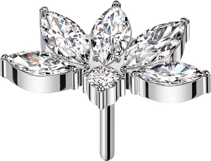 Produktbild Star Piercing Threadless halbe Lotusblume silber Kristalle silber (ohne Messing, Titan G23)
