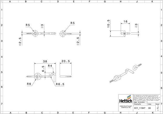 Actual product image Hettich Sturmhaken 16 x 37 mm (1 pcs.)