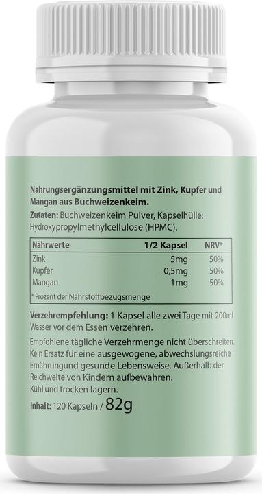 Nährwerte und Zutaten Biotanicals Zink 120 Kapseln (120 Stück, Kapseln, 82 g)