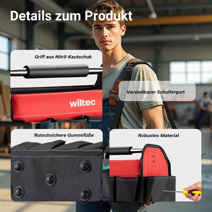 Produktbild Wiltec Werkzeugtasche 41x19x25,5cm Arbeitstasche 14 Fächer Werkzeug Tasche Gurt