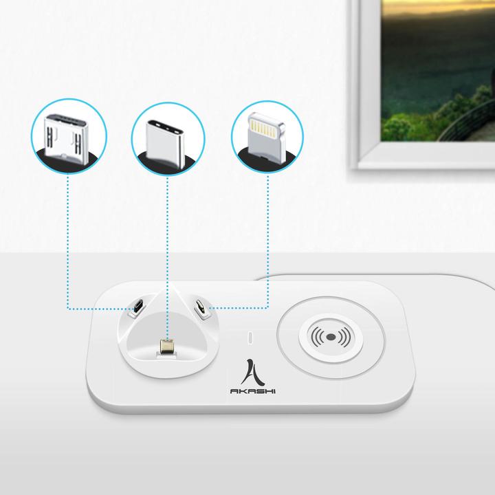 Actual product image Akashi USB-C / Lightning / Micro-USB / QI 4-in-1 charging station (10 W)