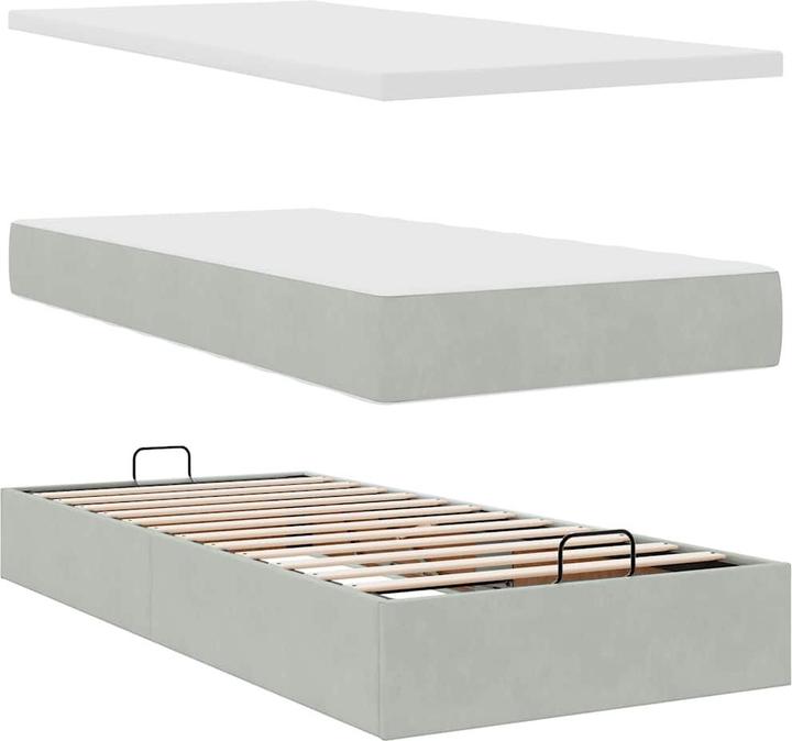 Actual product image VidaXL Ottoman bed with mattress light grey 90x200 cm velvet (90 x 200 cm)