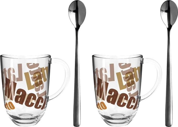 Actual product image Leonardo Latte macchiato glass Napoli with text and spoon 380 ml (380 ml, 4 x)