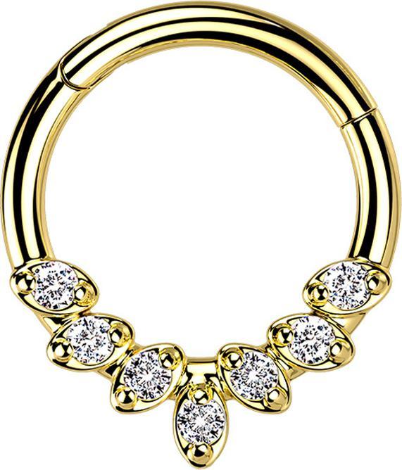 Actual product image Star Piercing Micro segment ring hinged gold plated seven crystal leaves silver (Surgical steel 316L)
