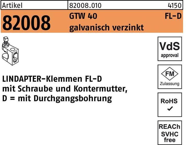 Lindapter Klemmen R 82008 GTW 40 FL-D FL 4 - D 13 galvanisch verzinkt