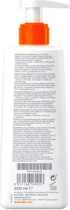 Immagine prodotto Leti LETIAT4 Latte corpo per pelle atopica per neurodermite, crema da 500 ml (Latte corpo, 500 ml)