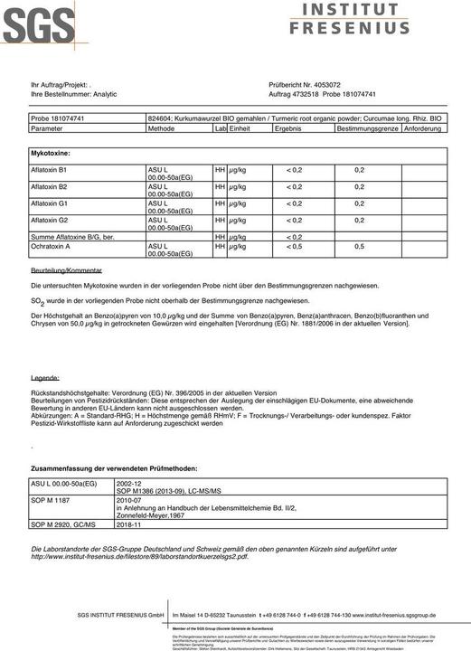 Nährwerte und Zutaten Zimmerli Adaptogene Kurkuma Pulver (BIO) (1 Stück, Pulver, 100 g)