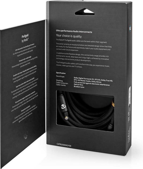 Immagine prodotto Nedis Cavo audio ottico TosLink maschio, 5m, rotondo, intrecciato - Grigio con metallo (5 m, TOSLINK)