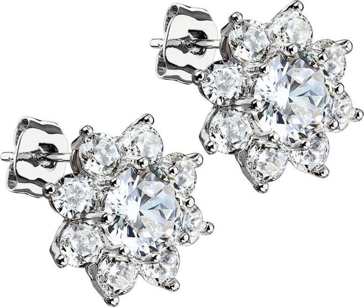 Image du produit Star Piercing Boucles d'oreilles argent fleur de cristal avec grand cristal (Acier chirurgical 316L, Laiton)