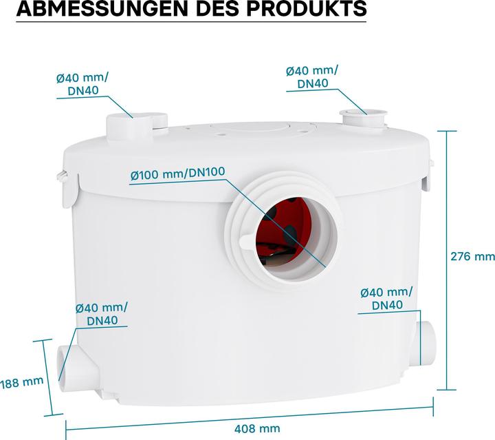 Immagine prodotto XPOtool 4/1 Unità di sollevamento piccola 400W Trituratore Unità di sollevamento WC Acqua di scarico Feci