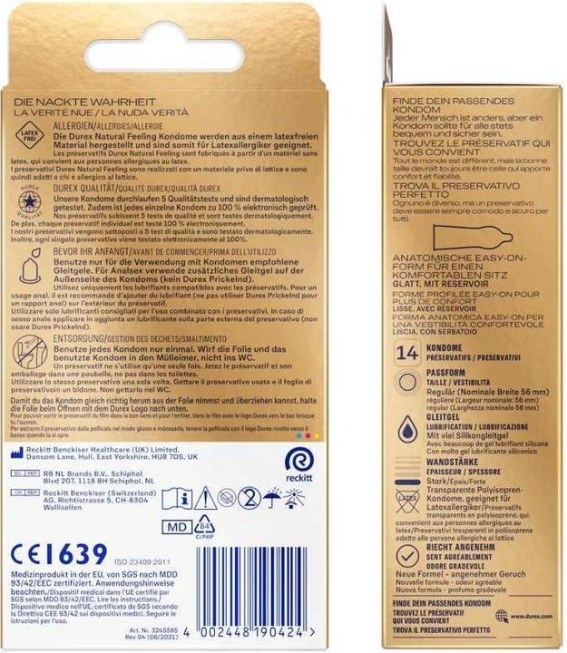 Nutritional values and ingredients Durex Natural Feeling (14 pcs.)