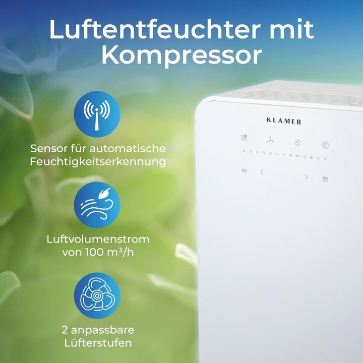 Image du produit KLAMER Déshumidificateur 12L (30 m², 12 l/24h)