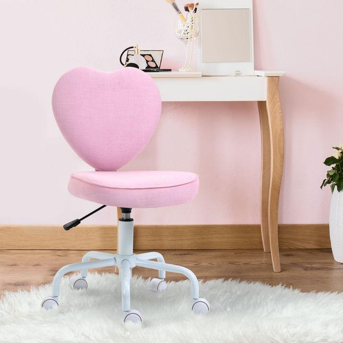 Image du produit Swisshandel24 Fauteuil de direction Chaise d'ordinateur en forme de coeur Rose Tissu en lin