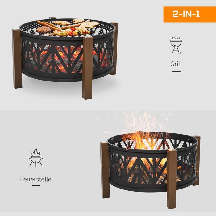 Produktbild Swisshandel24 2in1 Feuerschale, Funkenschutz, Grillrost, Schwarz+Braun (78 cm)