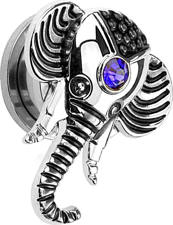 Image du produit Star Piercing Plug éléphant argenté avec cristal (Laiton, Acier chirurgical 316L)