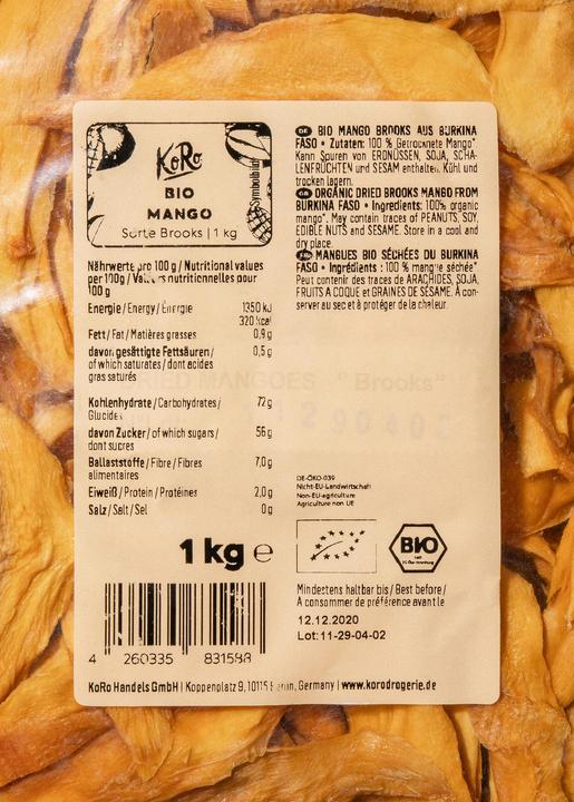 Valeurs nutritives et ingrédients KoRo Mango Brooks (1000 g)