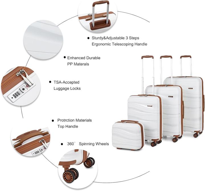 Immagine prodotto Kono Hartschalenkoffer-Set mit Beautycase (4-teilig) (Bagaglio a mano (fino a 50 litri), M (50 - 90l), L (90 - 115l))