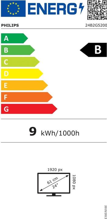 Energy Label Philips 60,5cm (23,8") 24B2G5200 16:09 HDMI+DP+USB darkgrey (1920 x 1080 pixels, 23.80")